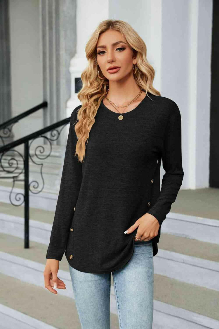 Round Neck Long Sleeve T-Shirt.