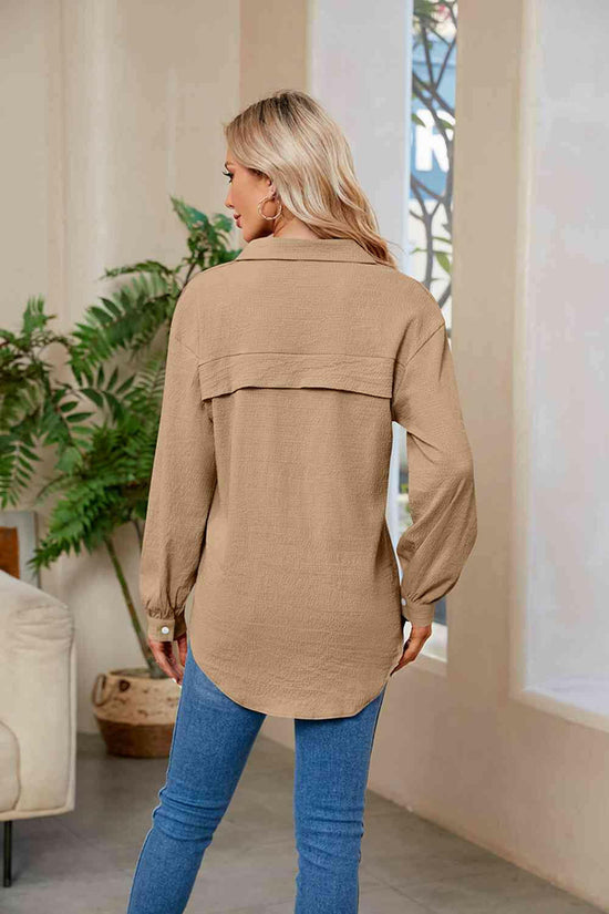 Collared Neck Buttoned Long Sleeve Shirt.