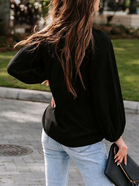 Notched Neck Long Sleeve Blouse.