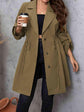 Lapel Collar Drawstring Roll-Tab Sleeve Trench Coat.