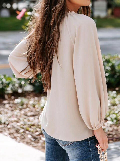 Notched Neck Long Sleeve Blouse.