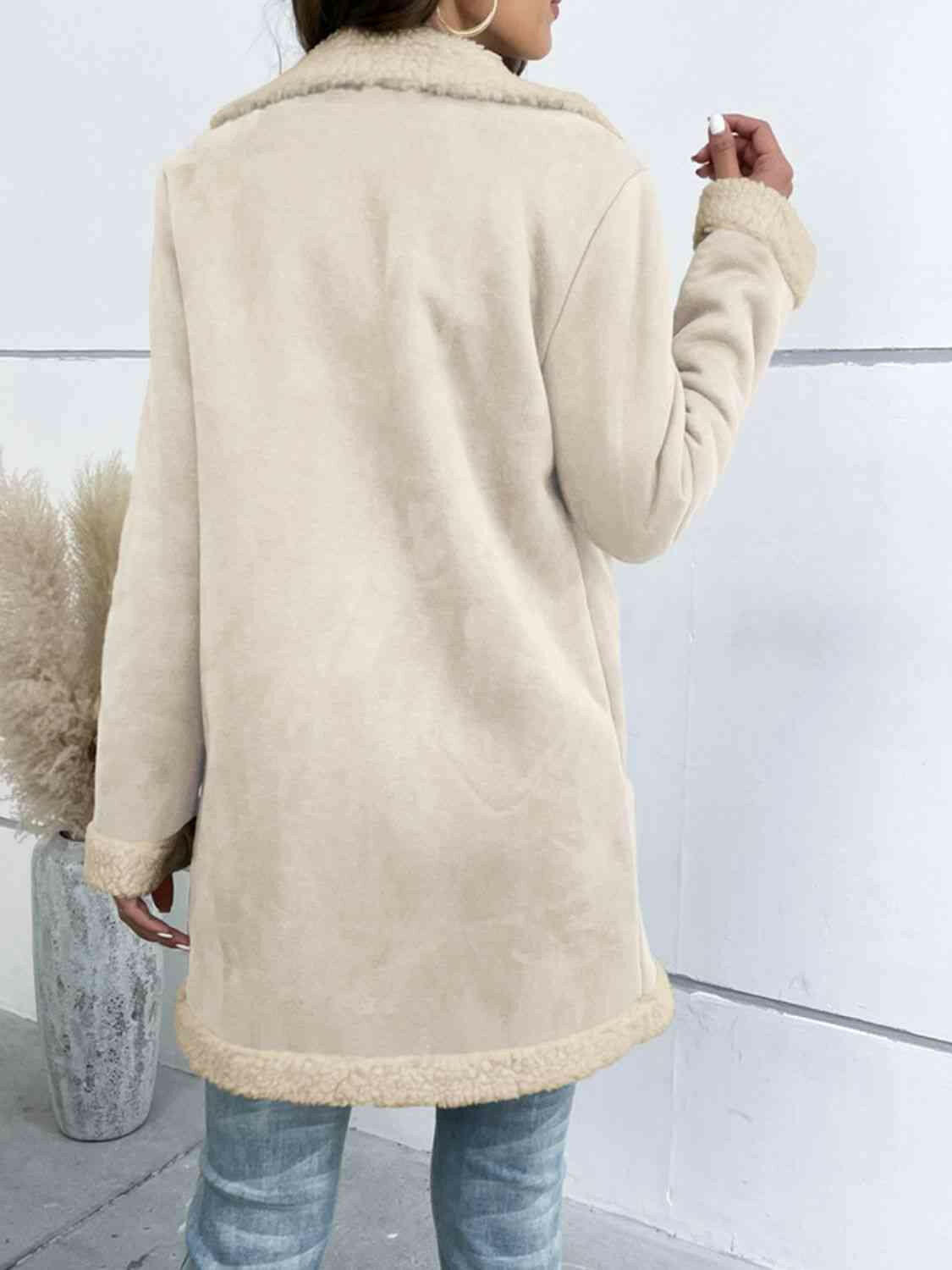 Double Take Lapel Collar Teddy Lining Longline Coat.