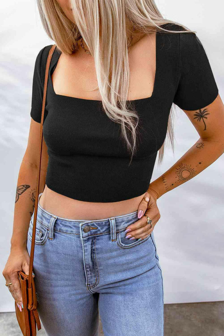 Lace-Up Square Neck Crop Top.