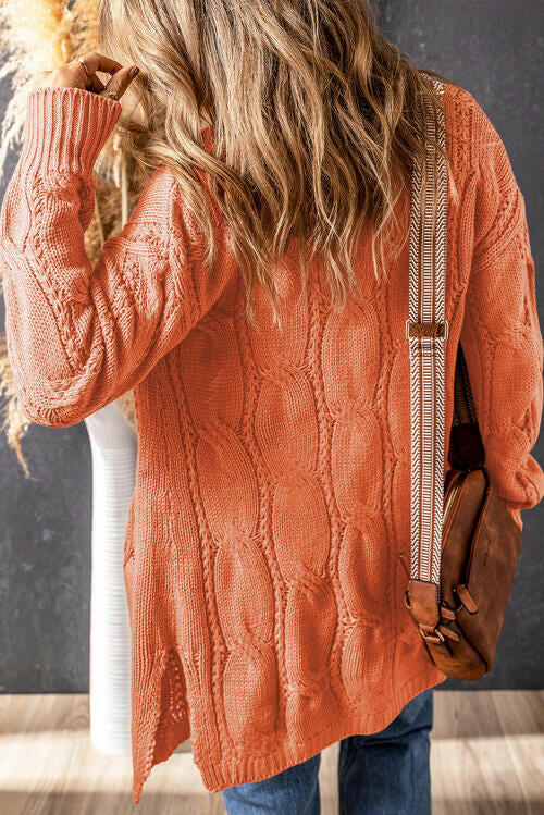 Cable-Knit Dropped Shoulder Cardigan.