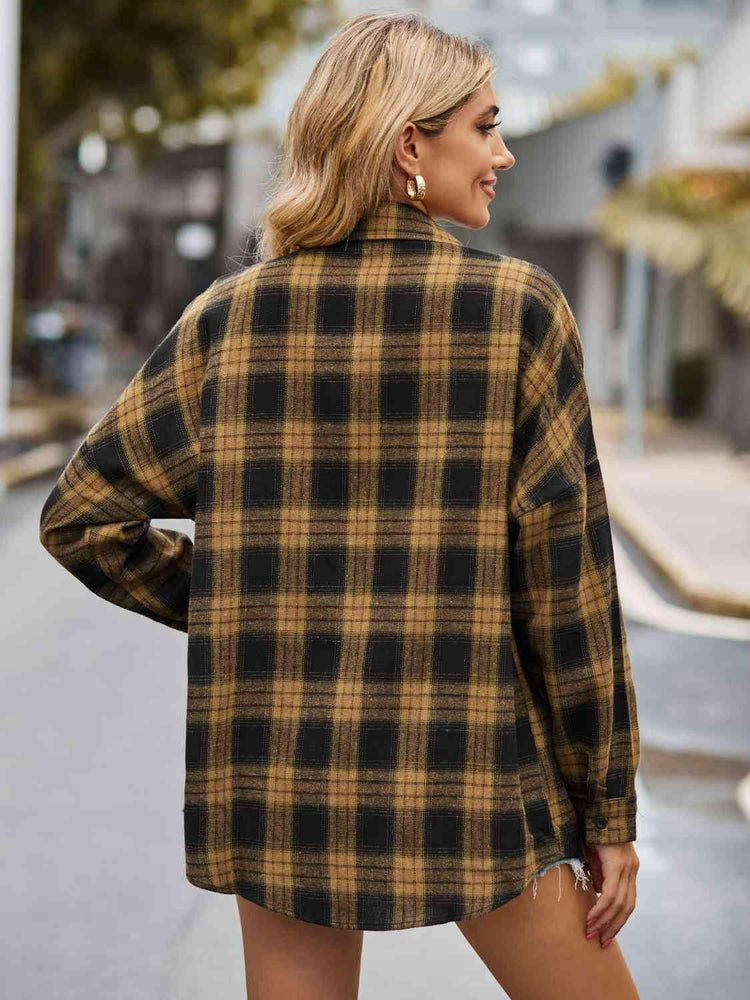 Plaid Collared Neck Button Down Jacket.