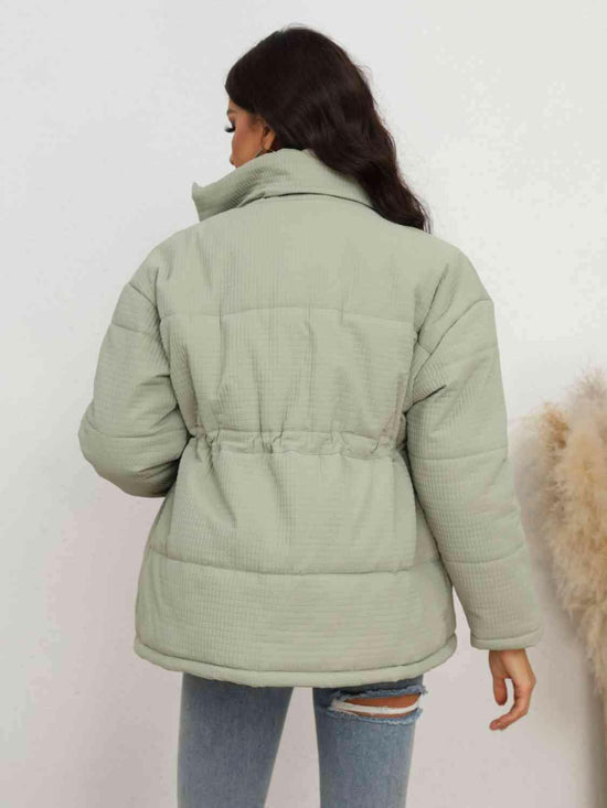 Drawstring Waist Zip-Up Puffer Jacket.