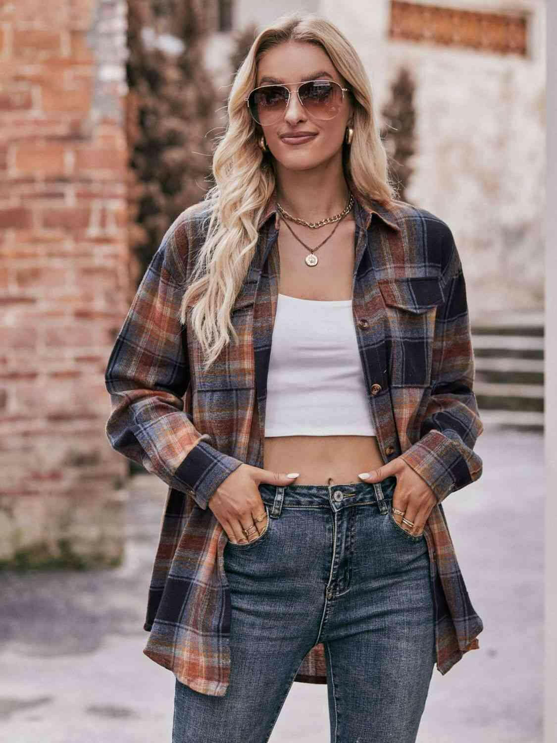 Plaid Dropped Shoulder Longline Shirt.