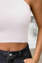 Halter Neck Ribbed Cropped Knit Top.