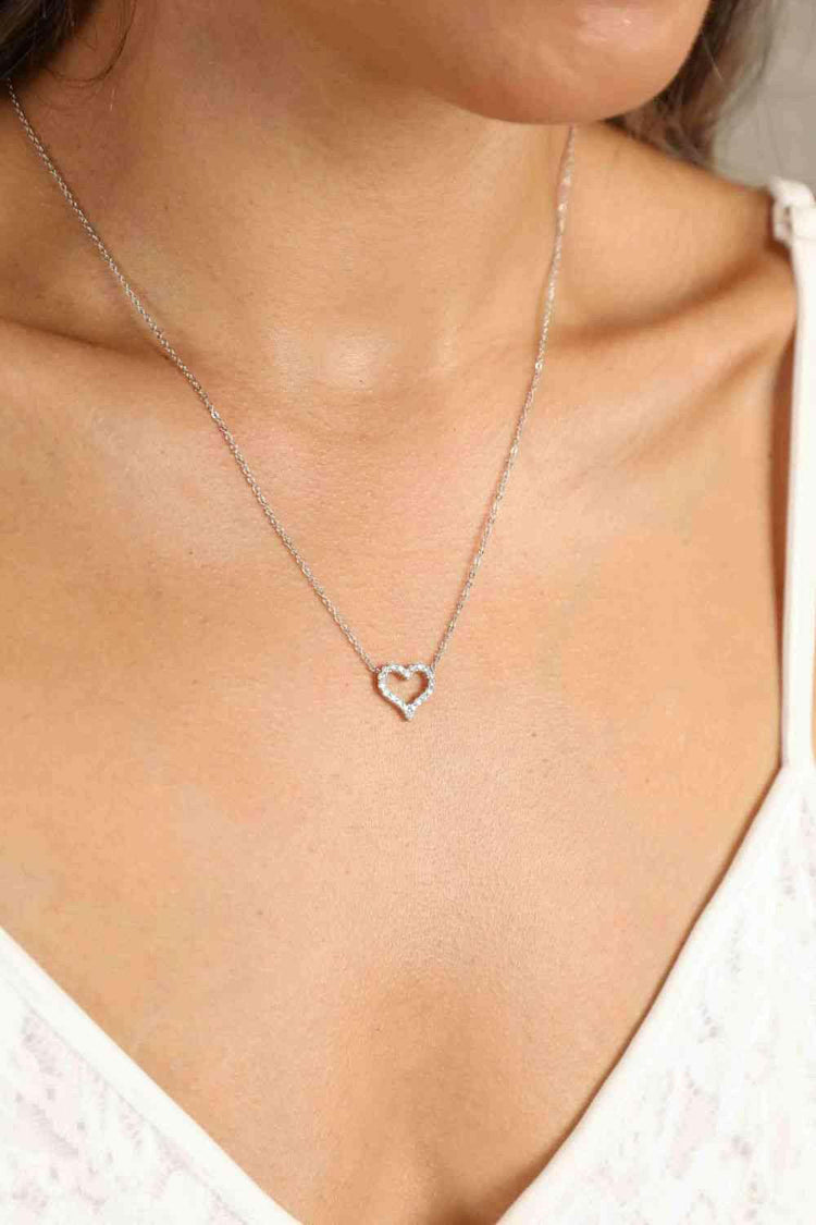 Adored Moissanite Platinum-Plated Heart Necklace.