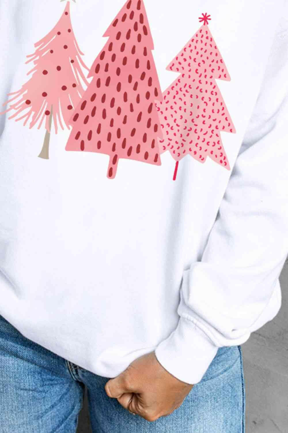 Christmas Tree Graphic Long Sleeve Sweatshirt.