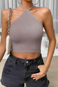 Halter Neck Ribbed Cropped Knit Top.