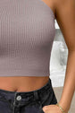 Halter Neck Ribbed Cropped Knit Top.