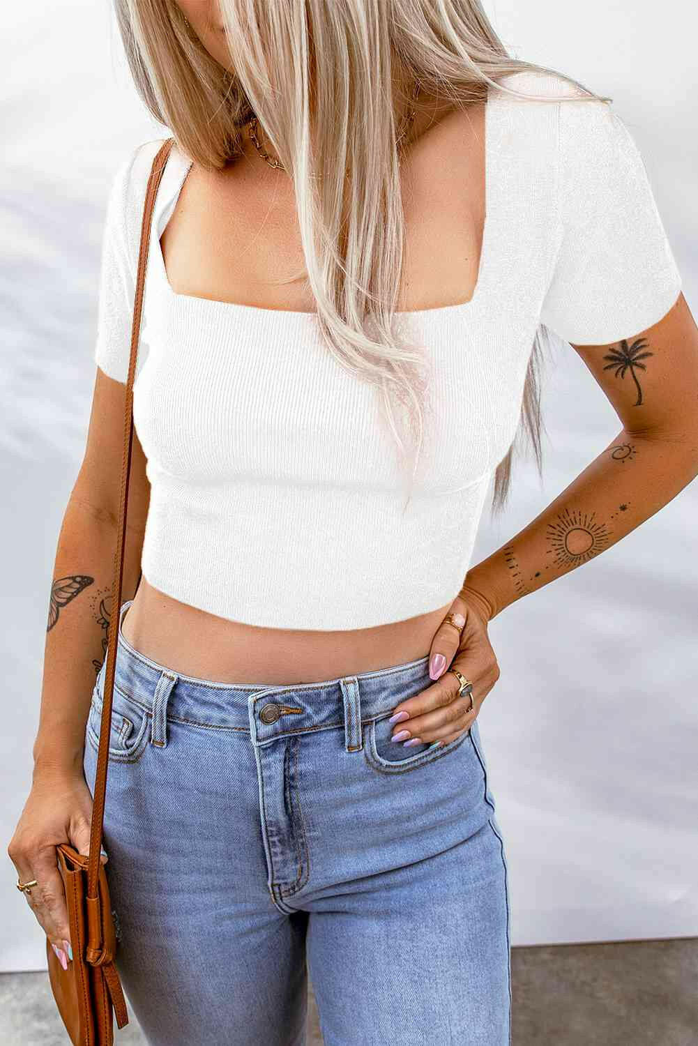 Lace-Up Square Neck Crop Top.