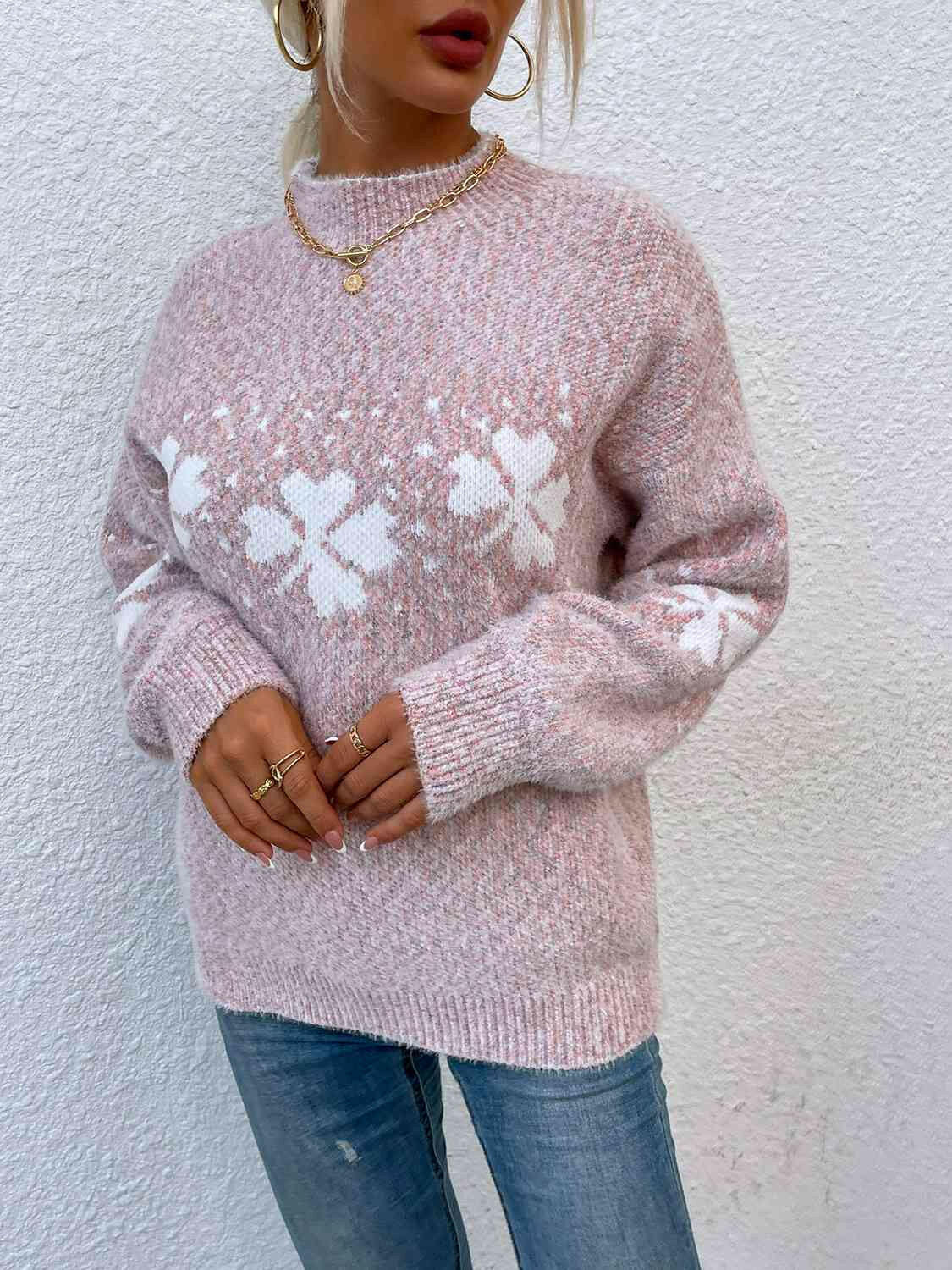 Four Leaf Clover Mock Neck Sweater.