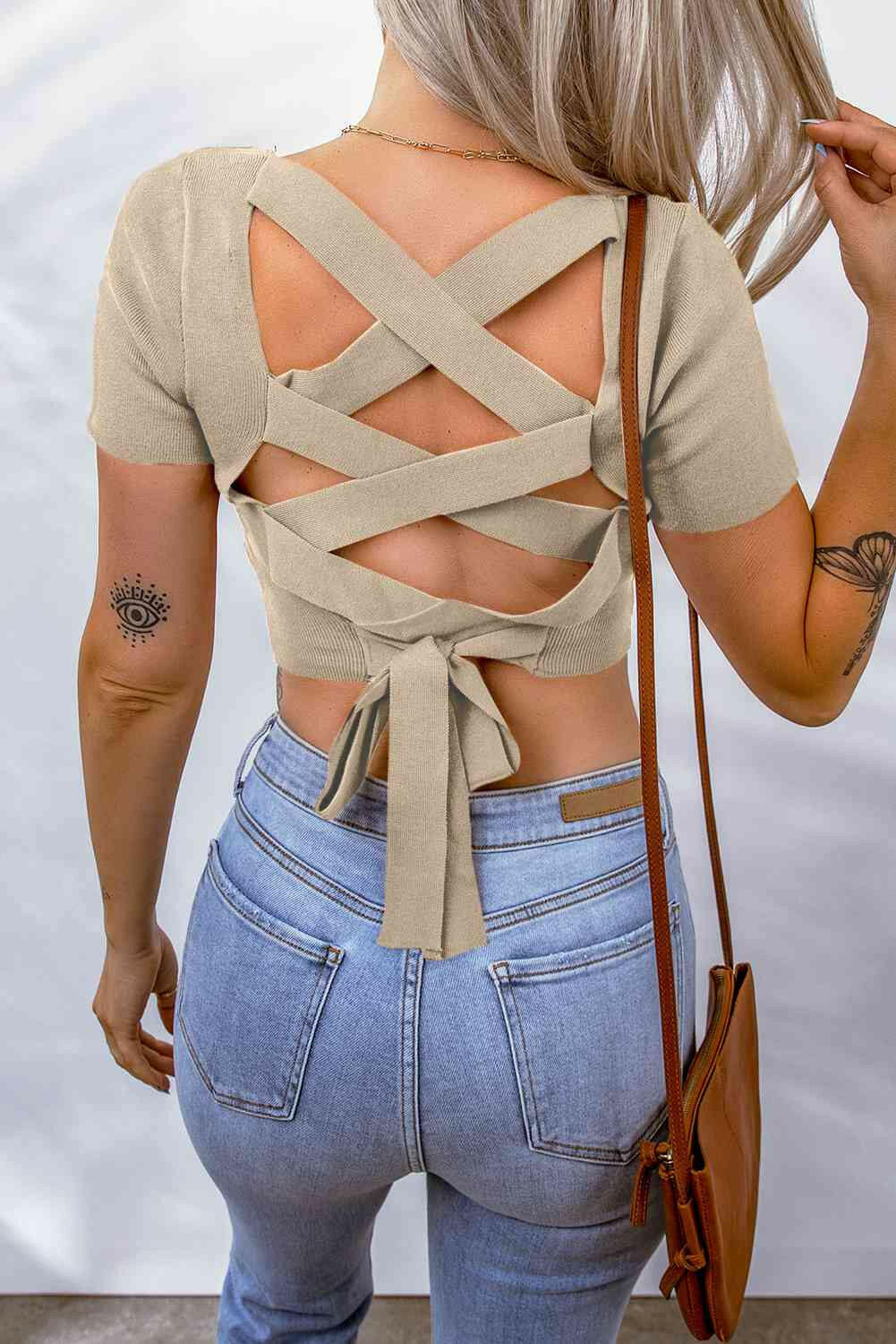 Lace-Up Square Neck Crop Top.