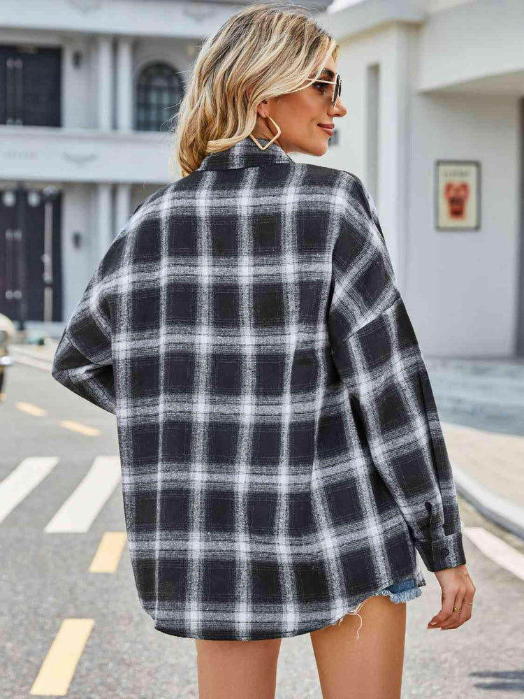 Plaid Collared Neck Button Down Jacket.