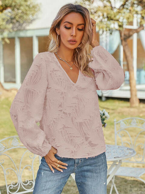 V-Neck Long Sleeve Blouse.