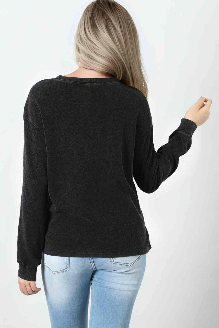 Mineral Washed Round Neck Dropped Shoulder Sweatshirt.