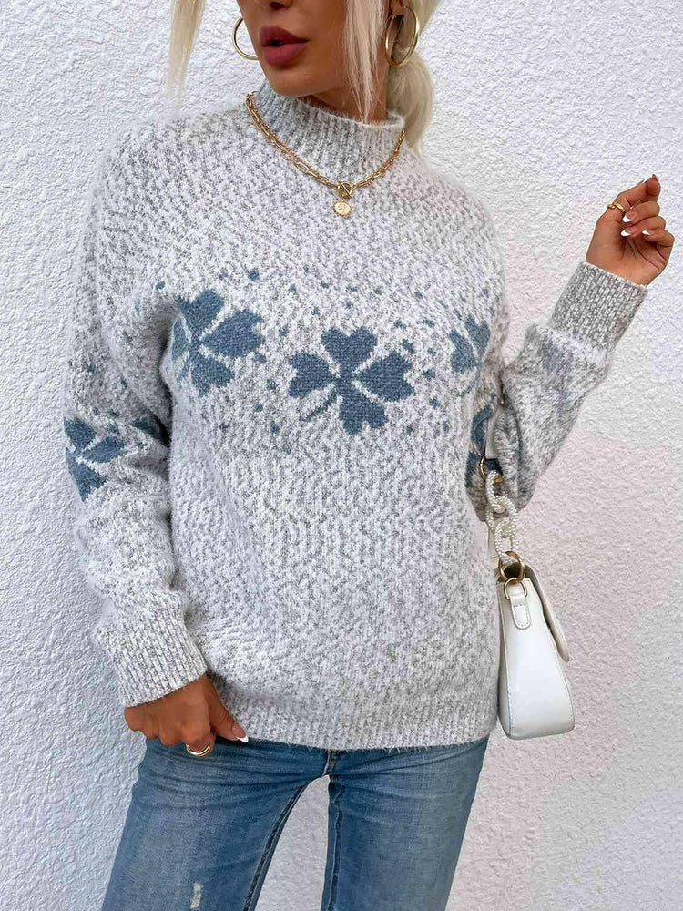 Four Leaf Clover Mock Neck Sweater.