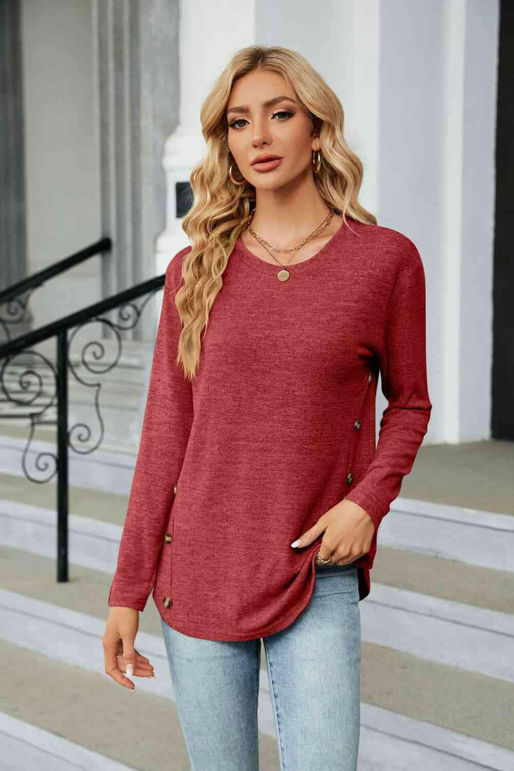 Round Neck Long Sleeve T-Shirt.