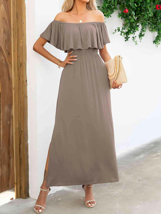 Off-Shoulder Slit Maxi Dress.