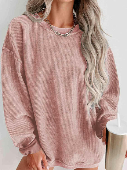 Round Neck Dropped Shoulder Sweatshirt.