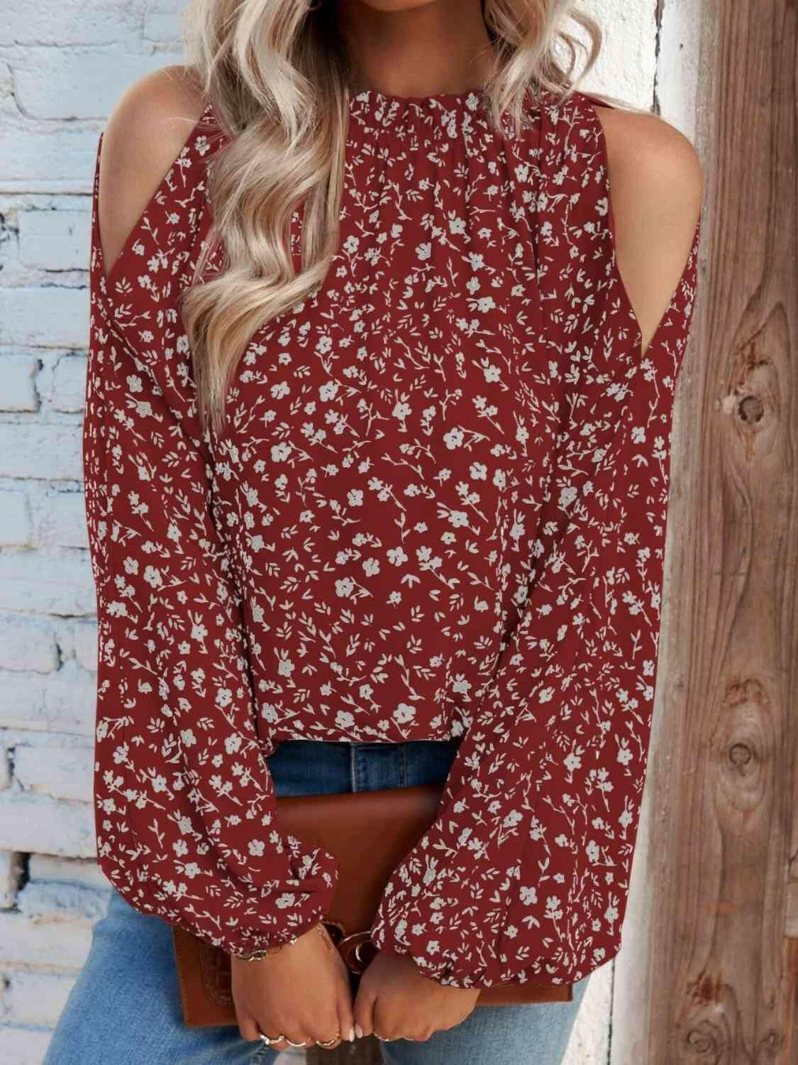 Floral Cold-Shoulder Blouse.