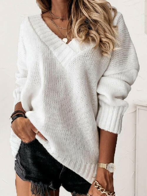 V-Neck Long Sleeve Knit Top.