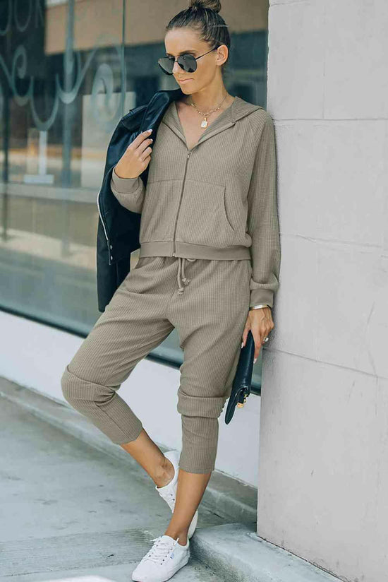 Zip-Up Long Sleeve Top and Pants Set.