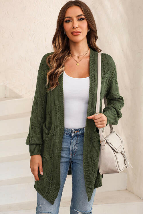 Cable-Knit Dropped Shoulder Cardigan.