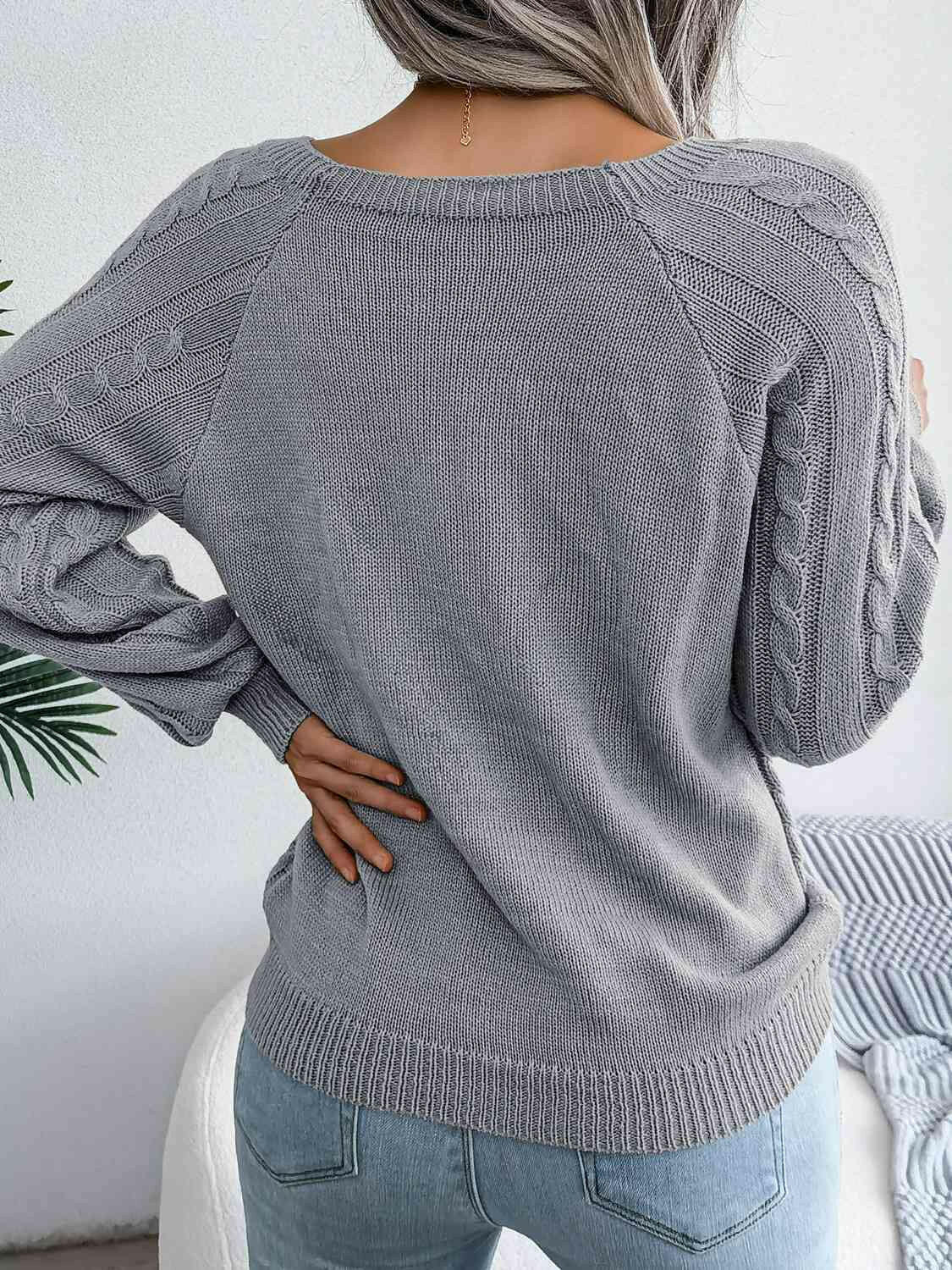 Decorative Button Cable-Knit Sweater.