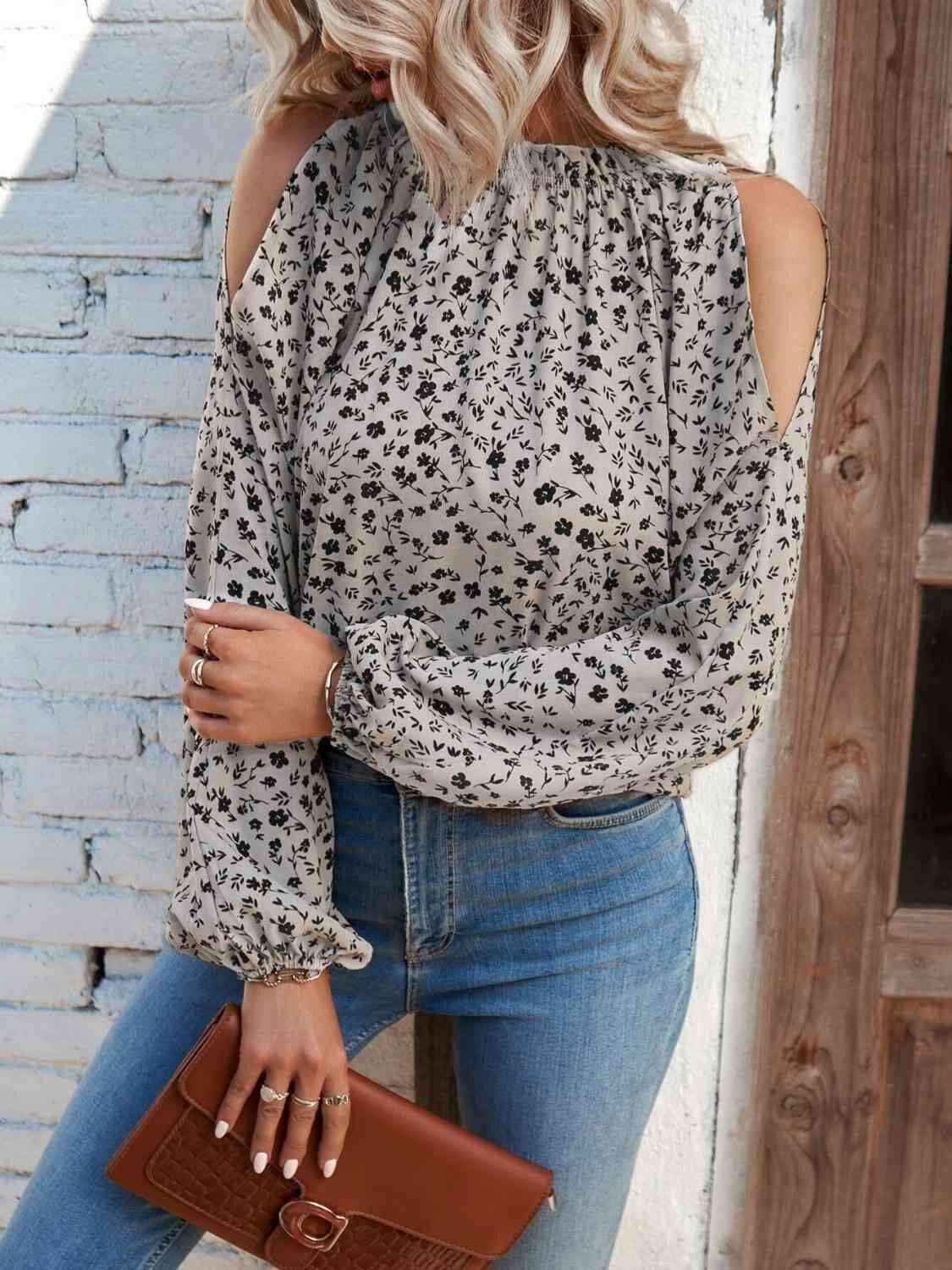 Floral Cold-Shoulder Blouse.