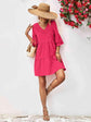 V-Neck Flare Sleeve Mini Dress.