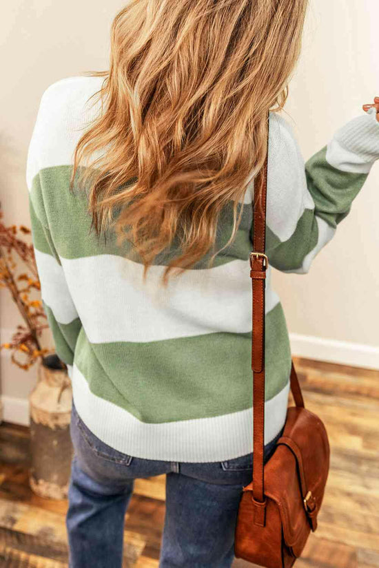 Color Block Round Neck Drop Shoulder Sweater.