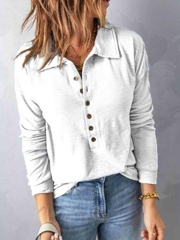 Collared Neck Half Button Top.