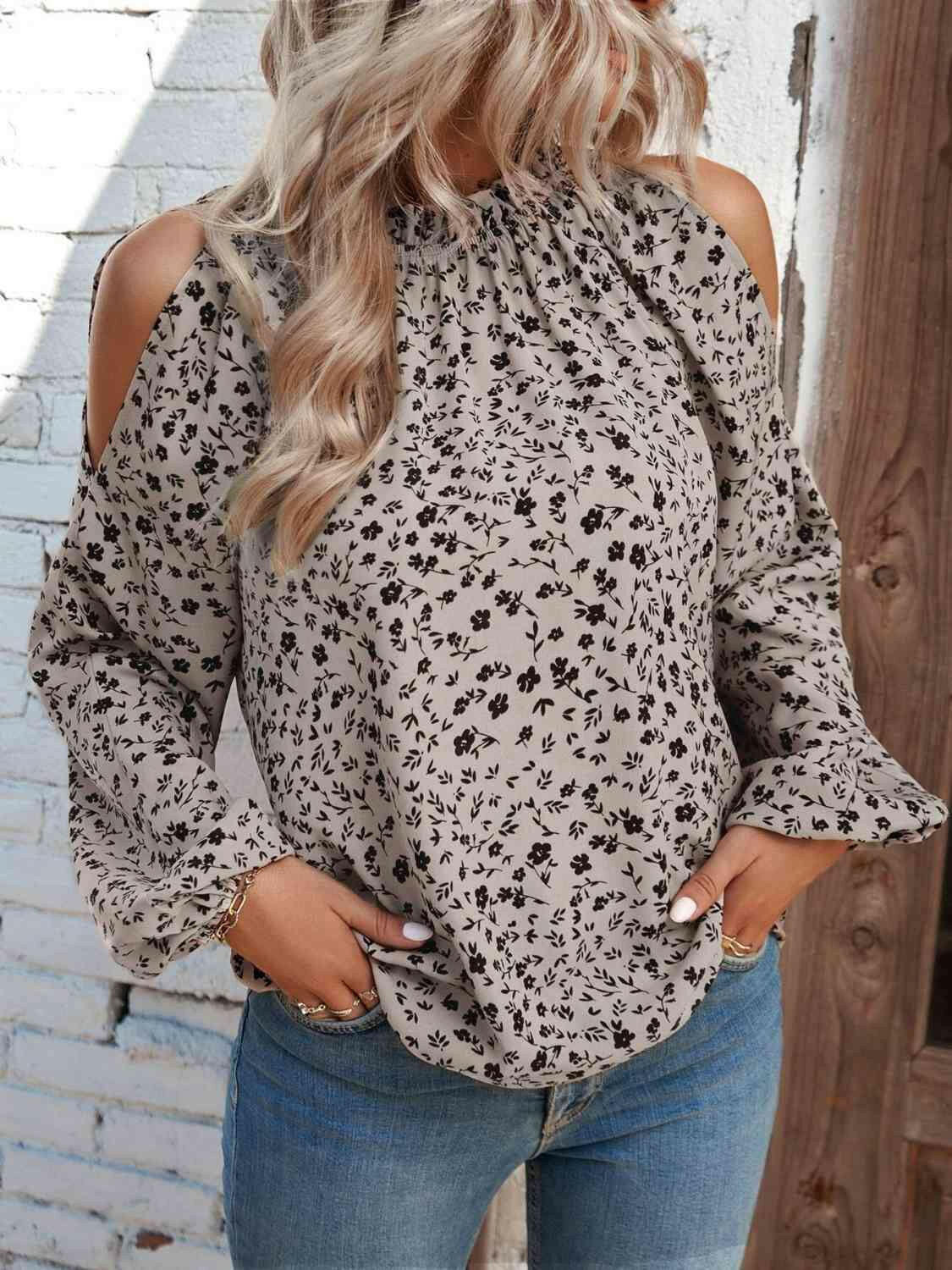 Floral Cold-Shoulder Blouse.