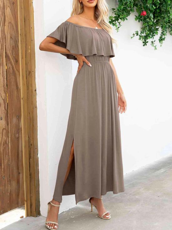 Off-Shoulder Slit Maxi Dress.