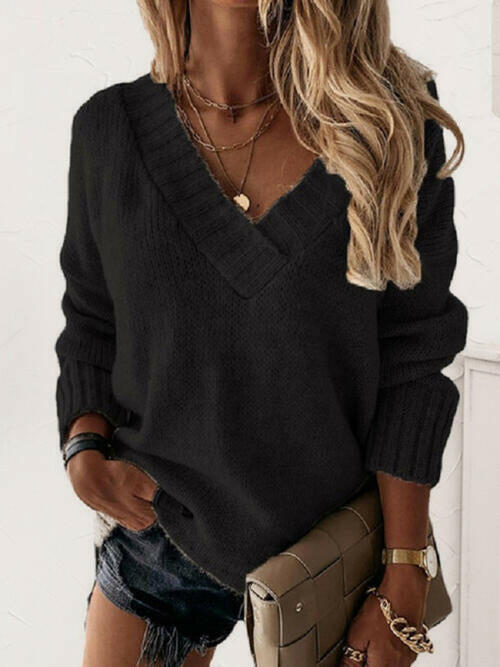 V-Neck Long Sleeve Knit Top.