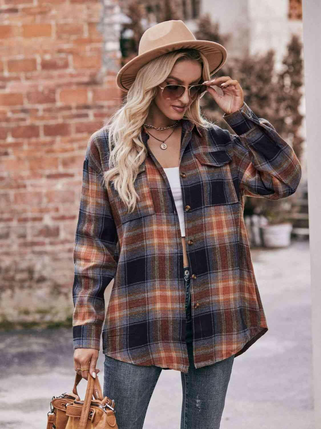 Plaid Dropped Shoulder Longline Shirt.