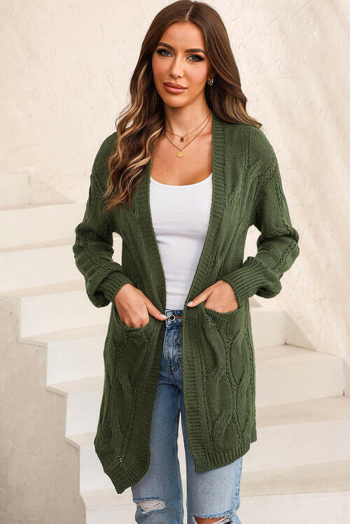 Cable-Knit Dropped Shoulder Cardigan.