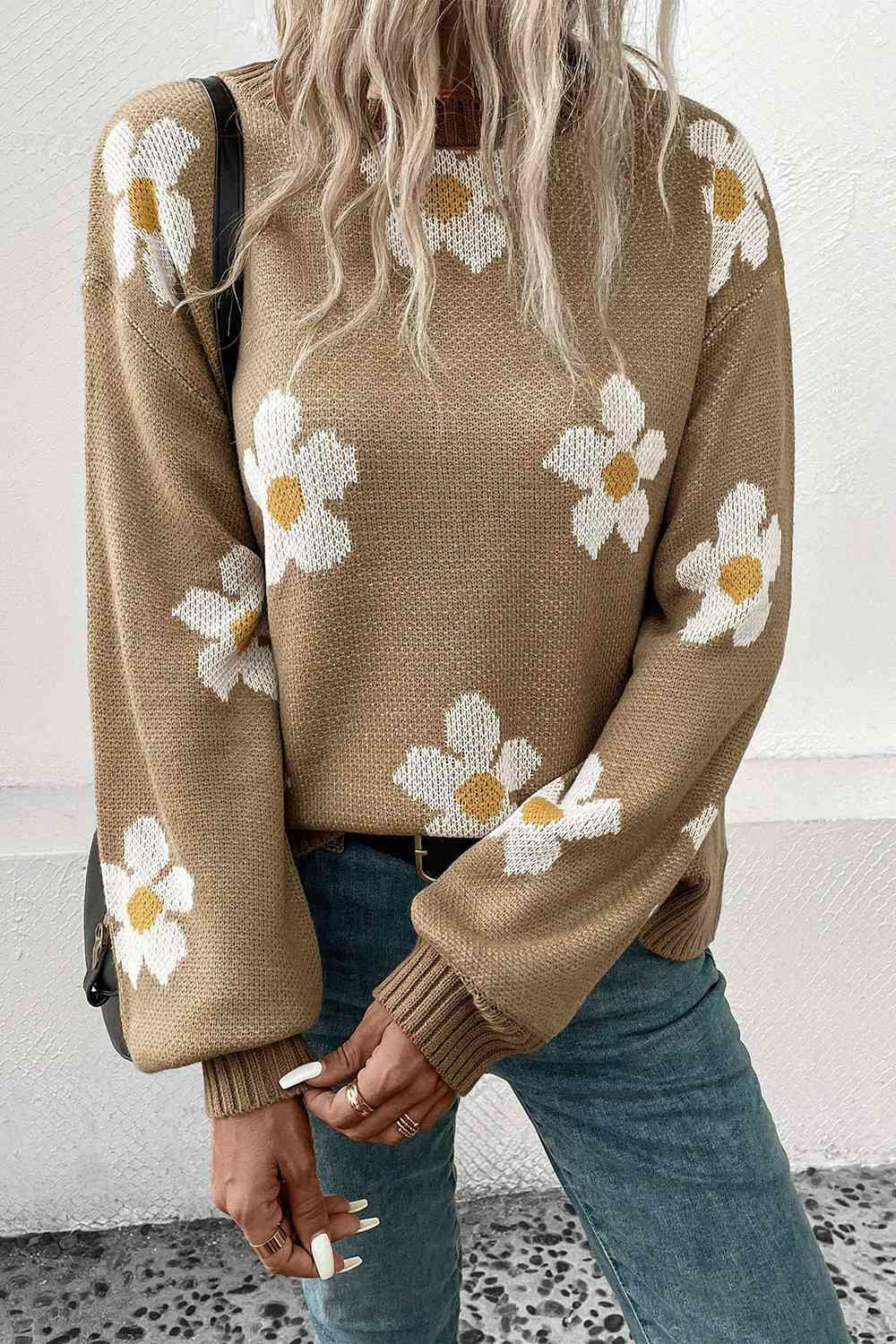 Floral Dropped Shoulder Sweater.