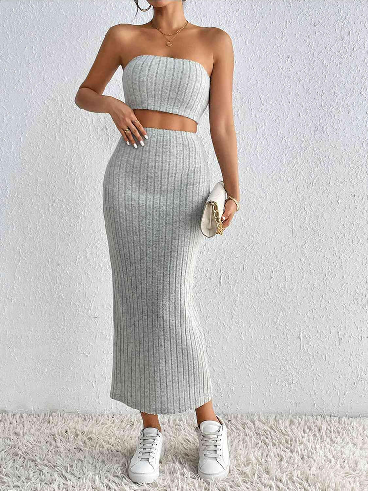 Ribbed Tube Top & Midi Skirt Set.