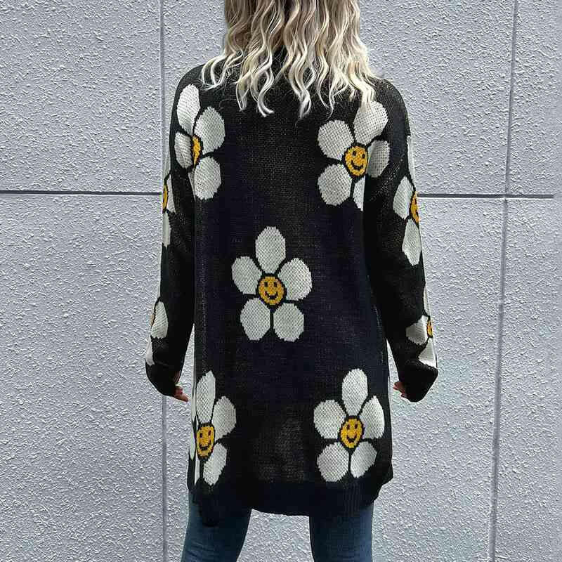 Floral Button Down Longline Cardigan.