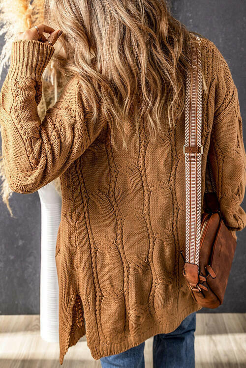 Cable-Knit Dropped Shoulder Cardigan.