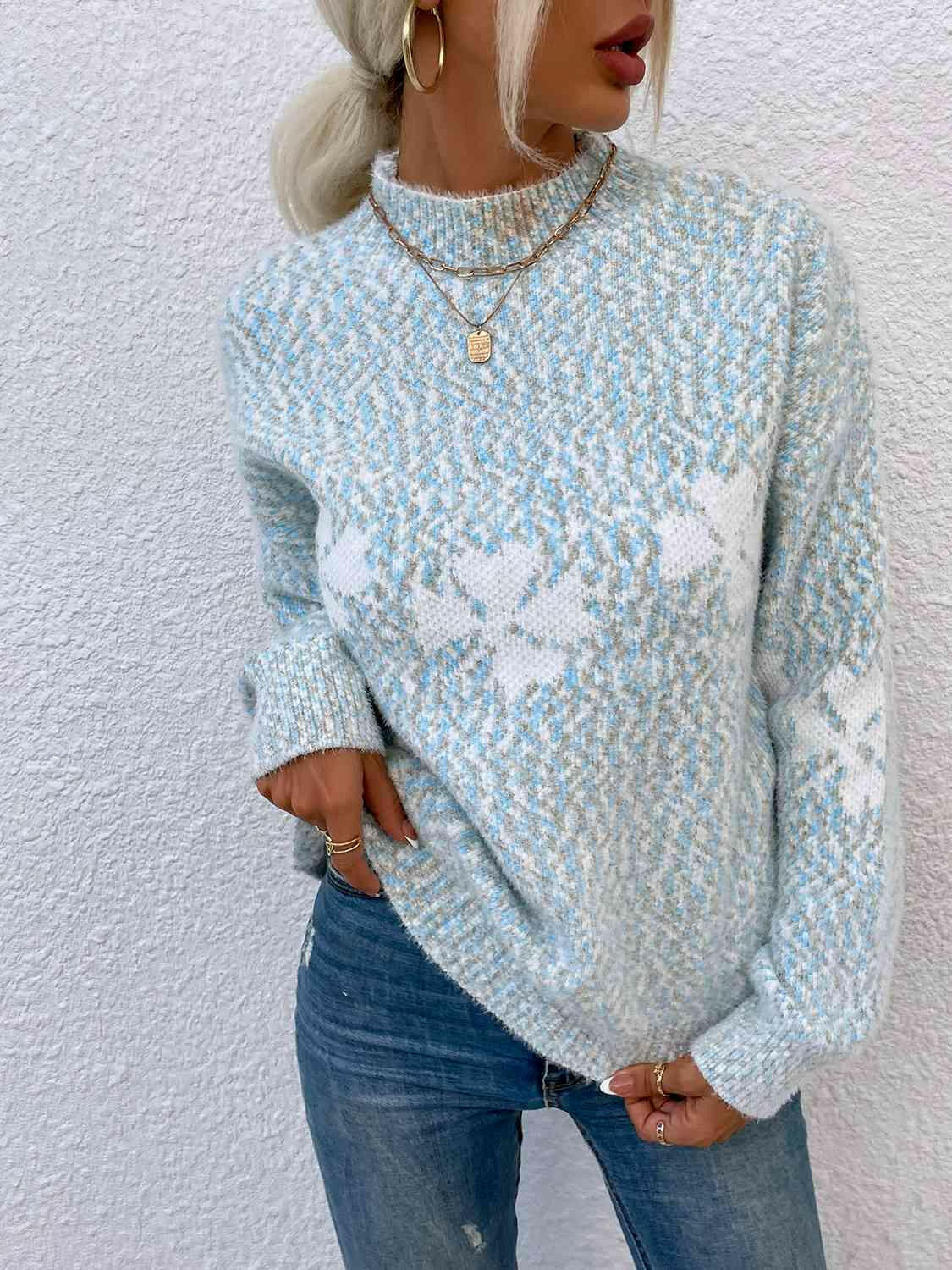 Four Leaf Clover Mock Neck Sweater.