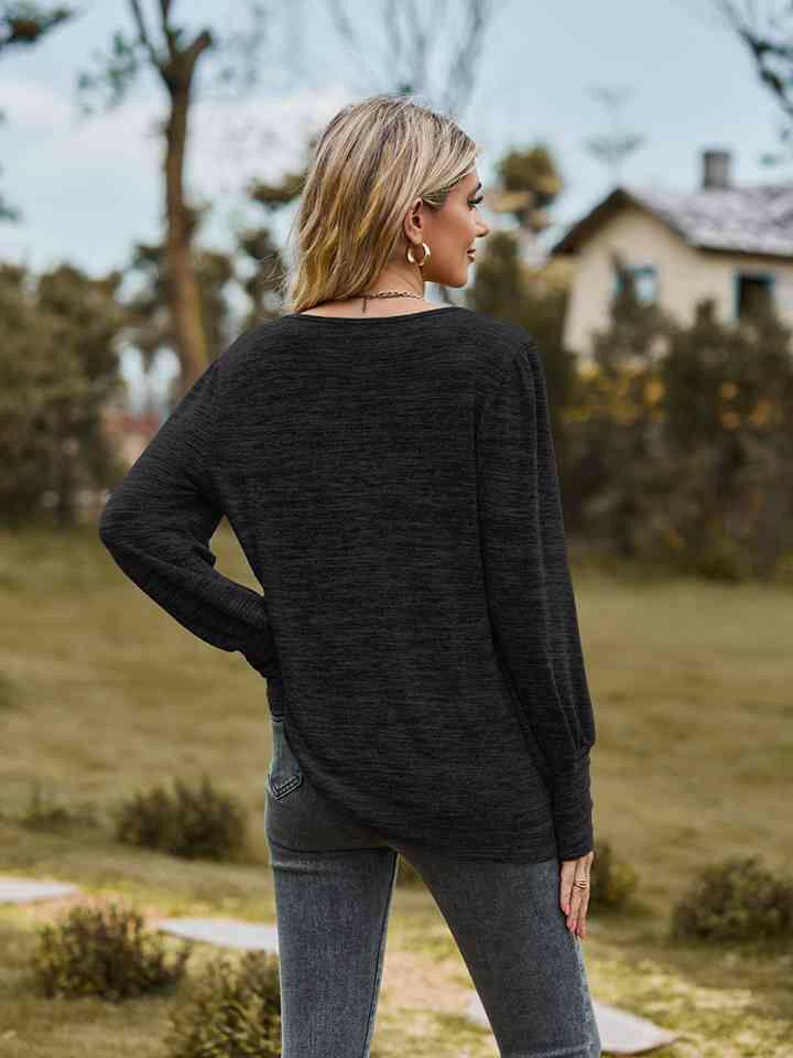 Round Neck Long Sleeve Buttoned T-Shirt.