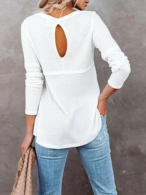 Cutout Round Neck Long Sleeve T-Shirt.