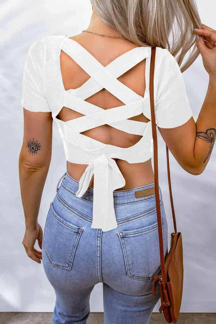 Lace-Up Square Neck Crop Top.