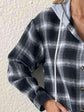 Plaid Drawstring Button Up Hooded Jacket.