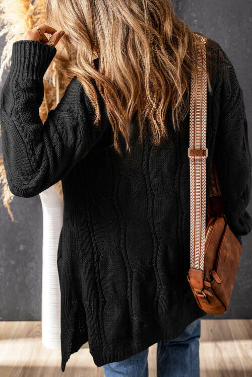 Cable-Knit Dropped Shoulder Cardigan.